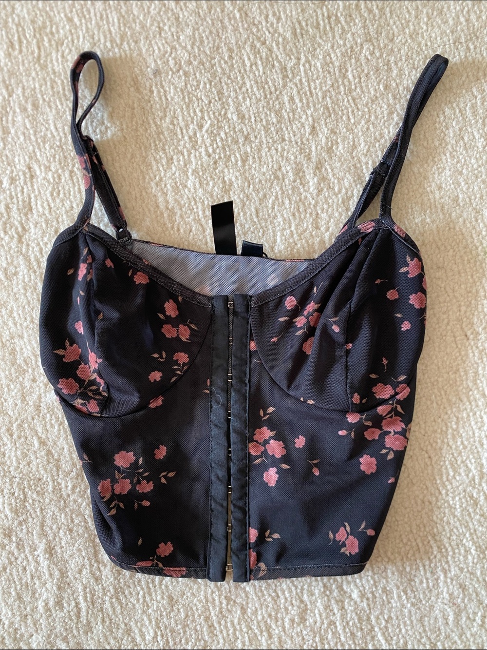Garage Black Floral Bustier Tank Top